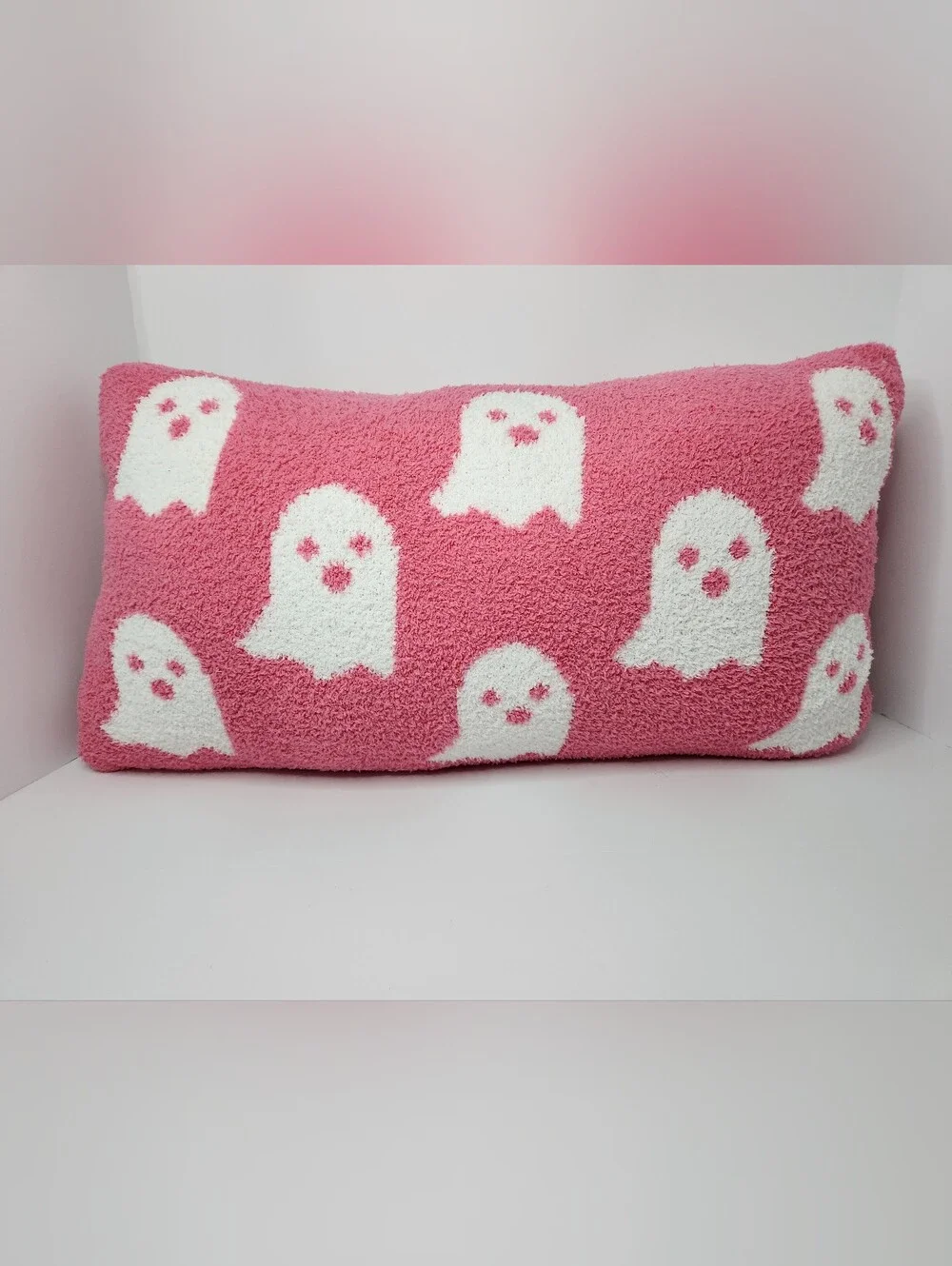cupcakes & cashmere Soft Feel Pink Ghost Pattern Accent Pillow